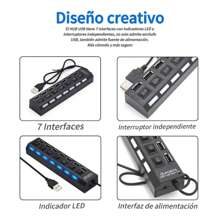 Hub De 7 Puertos Multi Contacto Usb 2.0 Interruptores Independientes Adaptador USB Led - Blanco y Negro - Ver 6