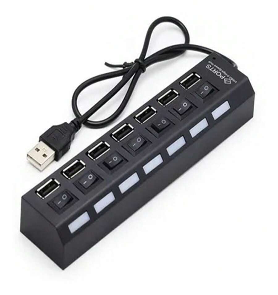 Hub De 7 Puertos Multi Contacto Usb 2.0 Interruptores Independientes Adaptador USB Led