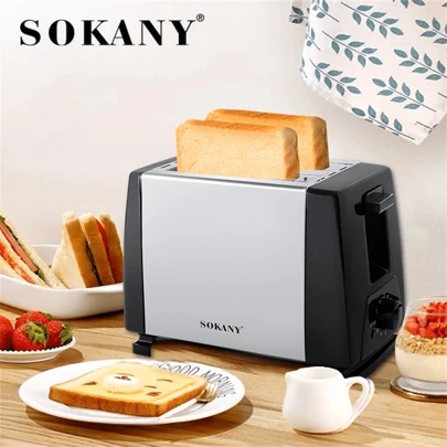  SOKANY016S Household Toaster, Fully Automatic Double-Slice Toaster, High Power, 6 Heating Levels, Temperature Adjustable, Fast Baking, Stainless Steel Material, And Reliable, Ideal For Home Use, Can Be Used As Breakfast Maker And Toast Maker, Essential For Home, Dorm And Office