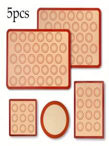 5 Pieces Silicone Baking Mat Set - Reusable Heat-Resistant Macaron Pads For Making Perfect Pastries, Non-Stick Oven Liners, An Essential Kitchen Accessory For Easy Cleaning, Baking Cakes And Cookies - Multicolor - View 12