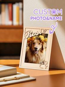 1pc Custom Wooden Frame, Custom Picture Frame, Personalized Home Decor With Your Text And Photo, Custom Photo Memorial Standing Frame, Pet Loss Gift, Pet Collar Holder, Dog Bereavement For Pet Owner, Gift, Gift For Pet Lovers, Gift For Him, Gift For Her, Valentine Day, Valentine Day Decor Gifts Birthday Graduation,Slow Summer Living,Customized Crafts,Home Refresh