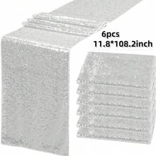6pcs Silver Sequin Table Runner 11.8" X 108.2" Silver Metallic Glitter Table Runner For Baptism, Wedding, Christmas, Birthday Party, Banquet, Valentine's Day, Holiday Party Decoration (Multiple Colors Available) - Multicolor - View 15