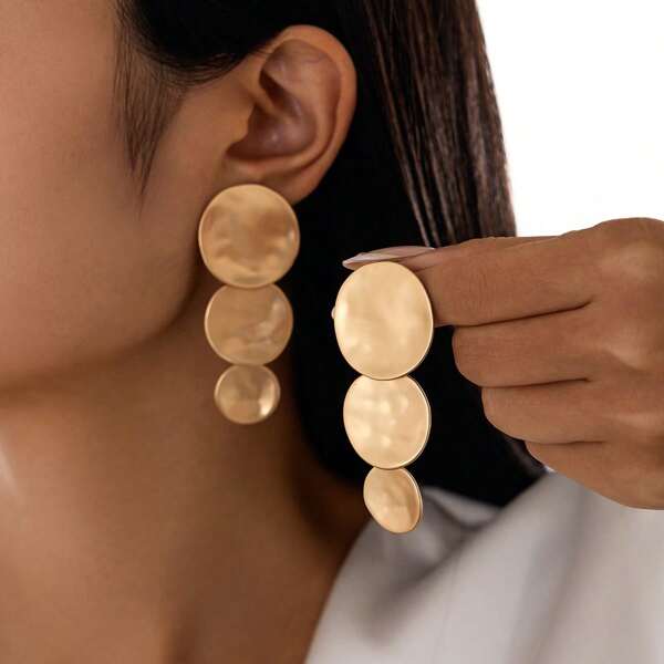 2 Pairs Of Zinc Alloy Handmade Hammered Electroplating Non-Glossy Gold Non-Glossy Silver Vintage Sense Of Metal Texture Daily Casual Workplace Party Clothing Versatile Modification Of The Face Elegant Geometric Asymmetric Fashion Ladies Earrings Set