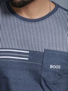 Men's Crew Neck T-Shirt With Pocket - 霧霾藍 - 查看 5