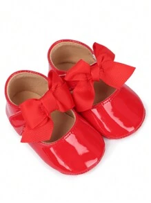 1 Paio di Scarpe Mary Jane Piatte con Fiocco in PU e Chiusura a Strappo per Neonate 0-1 Anno, Scarpe Bianche Casual da Battesimo per Principessa, Anti-Scivolo e Traspiranti per Bimbi che Iniziano a Camminare, Adatte per Primavera e Autunno