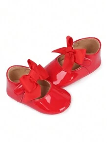 1 Paio di Scarpe Mary Jane Piatte con Fiocco in PU e Chiusura a Strappo per Neonate 0-1 Anno, Scarpe Bianche Casual da Battesimo per Principessa, Anti-Scivolo e Traspiranti per Bimbi che Iniziano a Camminare, Adatte per Primavera e Autunno