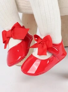 1 Paio di Scarpe Mary Jane Piatte con Fiocco in PU e Chiusura a Strappo per Neonate 0-1 Anno, Scarpe Bianche Casual da Battesimo per Principessa, Anti-Scivolo e Traspiranti per Bimbi che Iniziano a Camminare, Adatte per Primavera e Autunno