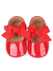 1 Paio di Scarpe Mary Jane Piatte con Fiocco in PU e Chiusura a Strappo per Neonate 0-1 Anno, Scarpe Bianche Casual da Battesimo per Principessa, Anti-Scivolo e Traspiranti per Bimbi che Iniziano a Camminare, Adatte per Primavera e Autunno