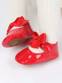 1 Paio di Scarpe Mary Jane Piatte con Fiocco in PU e Chiusura a Strappo per Neonate 0-1 Anno, Scarpe Bianche Casual da Battesimo per Principessa, Anti-Scivolo e Traspiranti per Bimbi che Iniziano a Camminare, Adatte per Primavera e Autunno