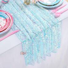 1 pièce Chemin de table pailleté et scintillant thème sirène, convient pour fête d'anniversaire, dîner, décoration de fête de princesse sirène pour hommes et femmes