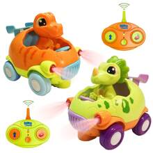 MOONTOY Remote Control Dinosaur Car For Toddler, 2 Pack Dinosaur RC Cars For Kids 2-4 With Lights & Music, Baby Remote Toy For 2 3 4 5 Year Old Boys Girls, Toddler Remote Control Car, Birthday Gift