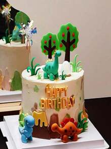 7/16 Dinosaur Cake Decoration Cartoon Dinosaur Themed Cake Decoration Set 3D Dinosaur Model Birthday Cake Decoration Wildlife Party
