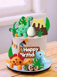 7/16 Dinosaur Cake Decoration Cartoon Dinosaur Themed Cake Decoration Set 3D Dinosaur Model Birthday Cake Decoration Wildlife Party