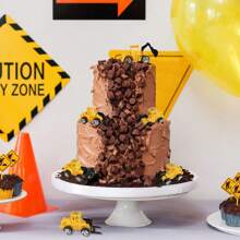 18pcs Construction Vehicle Cake Decoration Set, Including Dump Truck, Excavator, Tractor, Cake Toppers And 5 Road Signs, 6 Excavator & Truck Decor For Boy's Birthday Cake