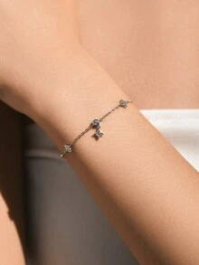 MODIAN Sparkling Cubic Zirconia 925 Sterling Silver Delicate Four-Leaf Clover Pendant Bracelet, Exquisite Jewelry For Women, Vacation Gift - Silver - View 2