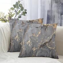 Set de 2 fundas de almohada con patrón de mármol gris clásico y elegante, adecuadas para sofá y sillas de la sala de estar y el dormitorio (No incluye insertos), 45x45cm - Gris - Ver 7