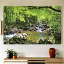 Canvas Print Wall Art River Through The Green Forest Nature Wilderness Photography Modern Art Rustic Scenic Colorful Multicolor For Living Room, Bedroom