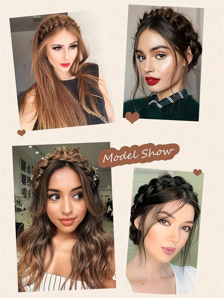 合成长直辫子头带假发女渐变棕黑色角色扮演自然耐热半发假发女式长波浪卷发 U 型带发带合成天然假发黑棕色蓬松半假发接发 - 黑色 - 查看 7