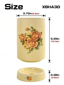 1 pieza Soporte para palillos de cerámica con estampado de rosas nicho, adecuado para almacenar palillos, cucharas y tenedores, frasco de almacenamiento de cocina, regalo ideal para inauguración de casa