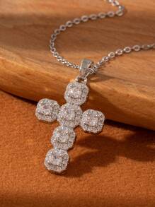 1pc Colar de cruz elegante e versátil, fé religiosa, zircônia cúbica, banhado a ouro, presente de aniversário para amigos