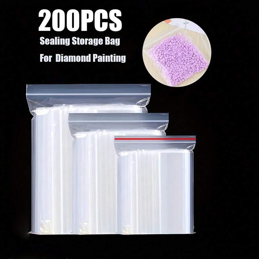 200pcs PE Self Sealing Bags Diamond Painting Diamond Accessories Plastic Bag Plastic Vacuum Bag Transparent Self Adhesive Seal Bag Gifts Packaging Bag Multifunctional Tool Perfect For DIY Artists And Crafters - Clear - View 1