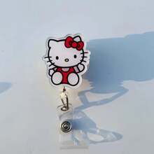 Sanrio 1pc Sparkling KT Cat Rabbit Cartoon Character Retractable Worker Plate Reel - Doctor/Nurse/Teacher Worker Plate