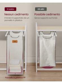 VASAGLE Cesto Portabiancheria a 2 Scomparti, Porta Biancheria 100 L, Carrello per Biancheria, con Ripiani, Sacchi Rimovibili, 6 Etichette, Beige Naturale, Grigio Tortora e Bianco Crema - beige naturale - Visualizzare 4