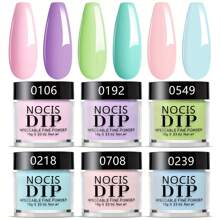 Ensemble de poudre trempée NOCIS, 6 couleurs rose, jaune, violet, vert, bleu pour le printemps et l'été. Ensemble de poudre trempée pour manucure Nail Art DIY salon à domicile, Cadeau pour femmes, sans besoin de lampe à ongles