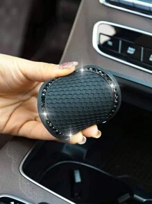 2pcs Car Coaster Black Diamond Circular With Diamond Anti Slip Silicone Coaster - Black Diamond On Black Background - View 5