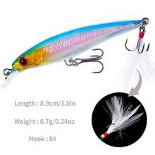 HENGJIA Laser Minnow Fishing Lure 10Pcs Artificial Bionic 8.9cm/6.7g Swing Hard Bait With Feather Tackle Hook Wobbler For Bass Pike Crappie - Multicolor - View 7