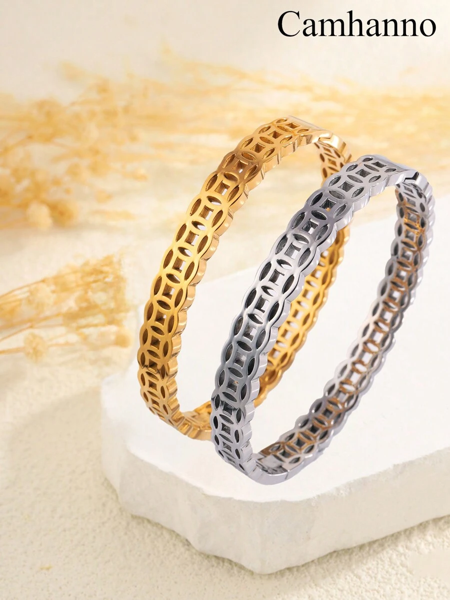 1 Piece Stainless Steel Creative Personalized Simple Hollow Bracelet, Unisex Holiday Gift - Hollow Bracelet - View 1