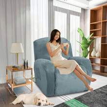 Oversized Recliner Chair Covers Velvet Plush 4 Piece Stretch Recliners Covers For Large Recliner Slipcovers Soft Washable Reclining Protector With Side Pocket - Dusty Blue - View 2