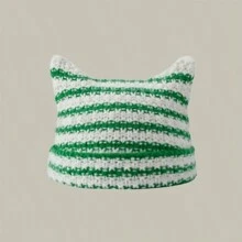 1pc Women's Hat Spring And Autumn Cute Fox Ears Striped Knitted Hat Children's Warm Ear Protection Knitted Hat Suitable For Outdoor Wear - Multicolor - View 11