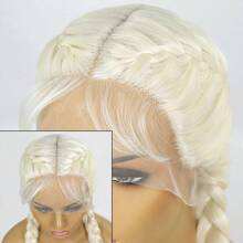 613 Blonde Color Synthetic 13x4 Lace Front Braided Wigs For Women Middle Part 26 Inch Long Double Dutch Box Braids Wig With Baby Hair - 金的 - 查看 4