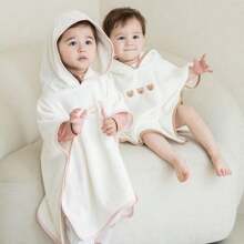 1pc Baby/Kids Hooded Bathrobe, Coral Fleece Absorbent Poncho Cloak, Cute Cartoon Design For Home, Beach, Unisex