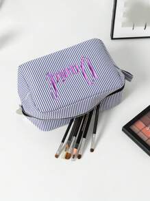 1pc Custom Embroidered Name Makeup Bag,Personalized Bridesmaid Makeup Bag, Seersucker Cosmetic Bag For Girl, Large Capacity Cosmetic Bag, Bridesmaid Bridal Gifts, Makeup Organizer,Multi-Functional,Ornamental,Letter,Solid Color,Exquisite,Stylish,Vintage,Modern,Colorful,Leisure,Basics,Casual,Soft,Unique,Customized,Personalized,Custom,Ideal Gifts For Her,Girlfriend,Her,Grandparents,Family,Boyfriend,Friends,Mother's Day Gifts Women