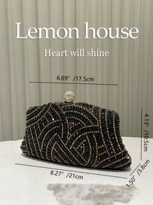 1 chiếc túi cầm tay trang trí buổi tối bằng đá Rhinestone đen bóng thanh lịch có dây đeo bằng kim loại, túi xách thời trang trang trọng cho tiệc cưới, quà tặng thích hợp cho phụ nữ, túi dự tiệc Tready, hoàn hảo cho tiệc, đám cưới, vũ hội, bữa tối/tiệc tối, các vật dụng thiết yếu cho đám cưới, hoàn toàn phù hợp với váy tốt nghiệp, váy dạ hội - màu đen - Xem 4