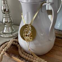 Ramadan Coffee And Tea Acrylic Tags In Arabic Calligraphy With Gold Tassels To Add Elegance And Uniqueness.