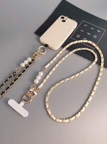 Woman's Elegant Pearl Lanyard Crossbody Phone String With Metal Chain, Chic Design Gifts For Mother, Family, Friends, Birthday, Holiday Phone Charm, Phone Chain