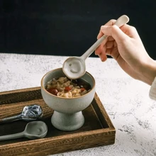 1 Set (4 piezas) Cucharas de café de estilo europeo vintage de cerámica, cucharas para mezclar de cerámica retro resistentes al calor para uso doméstico, ideales para ensalada, desayuno, café, sopa creativa, perfectas para cocina, dormitorio, restaurante - Regalo navideño, artículos escolares