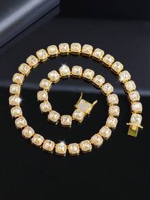 kuuioe 1pc Hiphop Round Rhinestone Fashionable Sparkling Unisex Chain Necklace, Party & Daily Wear Necklace & Bracelet