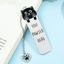 可爱不对称黑猫图案不锈钢书签，带猫爪吊坠，适合书虫，适合朋友和办公用品、节日礼物、学校用品、返校 - 均碼 - 查看 10