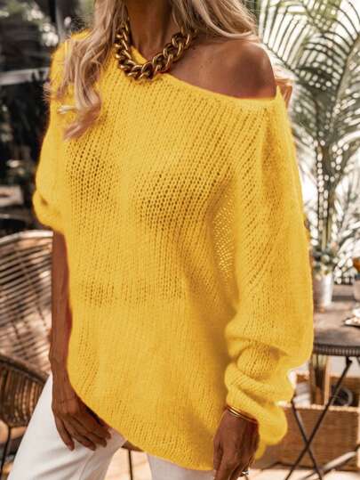 Women's Casual Loose Fit Lightweight Long Sleeve Sweater, Solid Color, Relaxed Style, Autumn/Winter