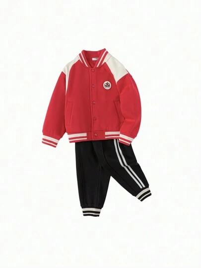 Balabala Boys' Two-Piece Baseball Jacket, 2025 New Year Embroidered Outfit