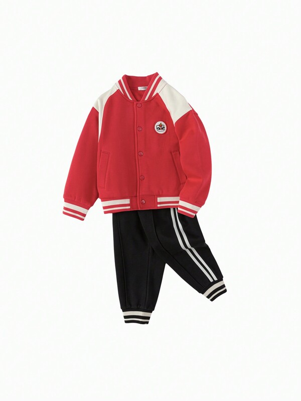 Balabala Jungen Zweiteiler Baseball Jacke, 2025 Neujahr bestickte Kleidung