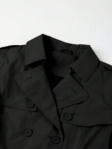 Women's Double-Breasted Windbreaker, Commuting Casual Jacket, Solid Color Design, Fashionable And Versatile For Spring And Autumn - Black - View 6