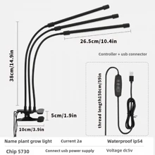 USB 全光谱室内 LED 植物生长灯，带夹子的可调节鹅颈灯，3/9/12 小时定时器，10 级可调光，3 种开关模式，适用于室内培育绿色植物、开花和种子发芽