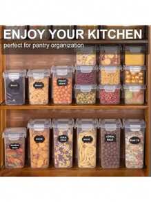 36 piezas Recipientes herméticos para almacenamiento de alimentos para organización y almacenamiento de despensa de cocina, recipientes de almacenamiento de cocina de plástico con tapas para harina, azúcar y cereales, etiquetas y marcador
