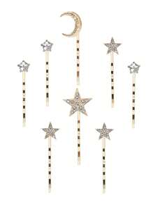 Conjunto de grampos de cabelo com strass em forma de estrela e lua, 2/5/6/7/8/18 peças, acessórios de cabelo para festas de fim de ano para mulheres