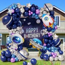 110 件太空主题宇航员气球花环套装，铝箔和乳胶气球，宇航员和火箭铝箔气球，适用于生日、周年派对、毕业典礼、洗礼、主题派对、家居装饰、万圣节、圣诞节、新年